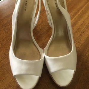 White sling back heels cork bottom